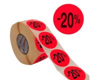 Étiquette promotionnelle '-20%', rond, rouge fluo