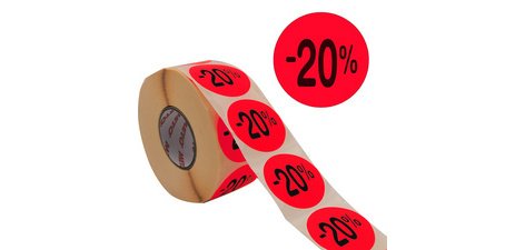 Étiquette promotionnelle '-20%', rond, rouge fluo