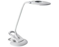 Lampe de bureau à LED Swirl, pied/pince, blanc/argent
