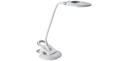Lampe de bureau à LED Swirl, pied/pince, blanc/argent