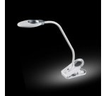 Lampe de bureau à LED Swirl, pied/pince, blanc/argent