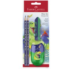 FABER-CASTELL Kit d'écriture Dino, 4 pièces, bleu