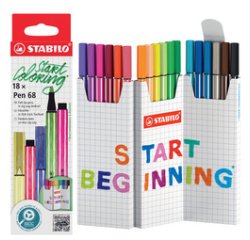 STABILO Pen 68 feutre, couleurs assorties, deskset de 18 pièces