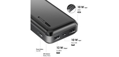 Powerbank 20.000 mAh, 2x USB-A, 1x USB-C, blanc