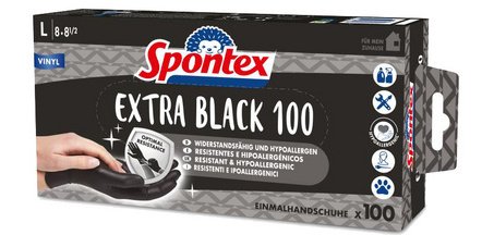 Gants en vinyle Extra Black, taille: M, noir - Boîte de 100 gants