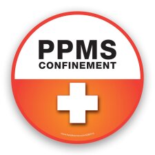 Autocollant rond PPMS Confinement - orange - Vinyle adhésif