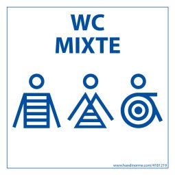 Panneau signalétique Homme+Femme+PMR + "WC Mixte" Marinière