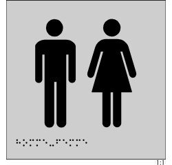 Plaques en relief et braille toilettes Hommes et Femmes 150 x 150 mm