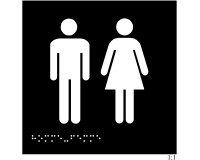 Plaques en relief et braille toilettes Hommes et Femmes 150 x 150 mm  - Noir