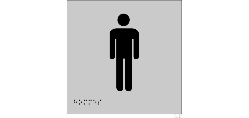 Plaque en relief et braille toilettes Hommes 15x15cm