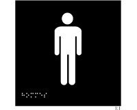 Plaque en relief et braille toilettes Hommes 15x15cm  - Noir