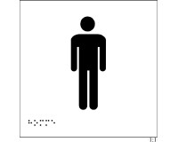 Plaque en relief et braille toilettes Hommes 15x15cm  - Blanc