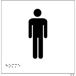 Plaque en relief et braille toilettes Hommes 15x15cm  - Blanc