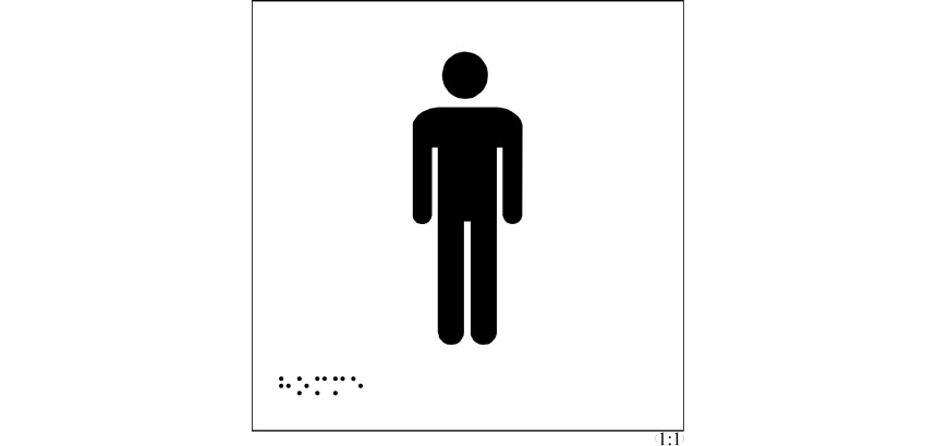 Plaque en relief et braille toilettes Hommes Dimensions:150 x 150 mm (carré) -