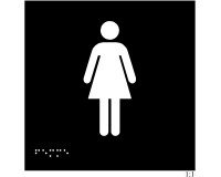 Plaque en relief et braille toilettes Femmes 15x15cm  - Noir