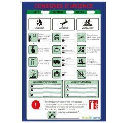 Poster plastifié - Consignes d'urgence - format A3