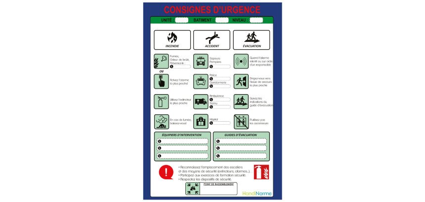 Poster plastifié - Consignes d'urgence - format A3