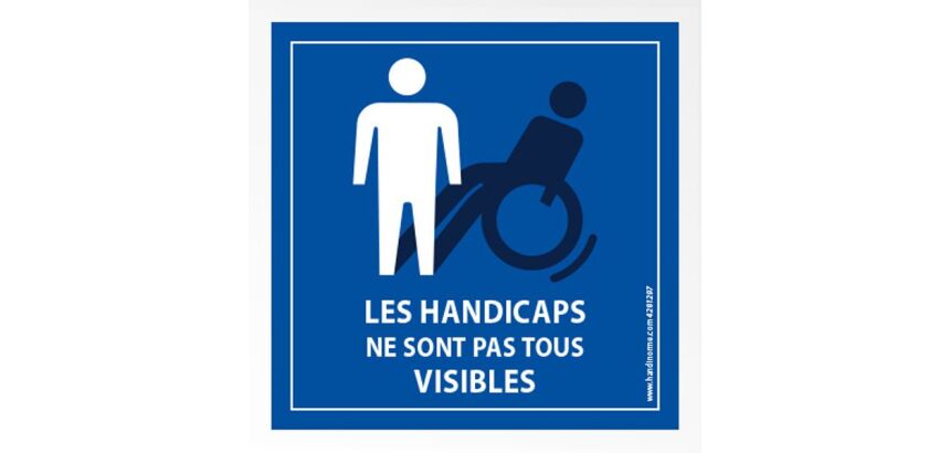 Picto autocollant Handicap invisible pour pare brise - 100 x 100 mm