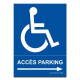 Panneau Accès parking PMR  - 300 x 420 - Vinyle souple autocollant - Gauche