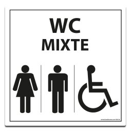 Panneau Signalisation - WC Mixte Femme Homme PMR - Blanc