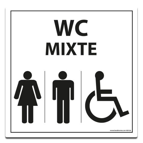 Panneau Signalisation - WC Mixte Femme Homme PMR - Blanc