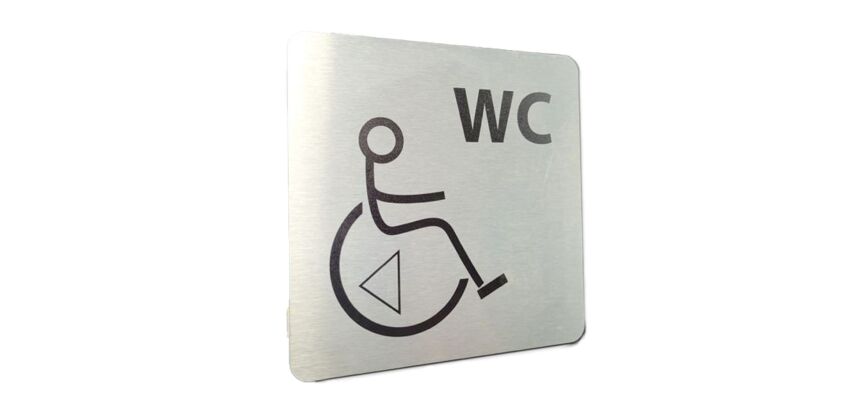 Pictogramme en aluminium brossé WC /PMR transfert gauche