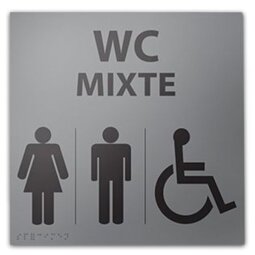 Panneau relief et braille WC MIXTE + picto Handicapé