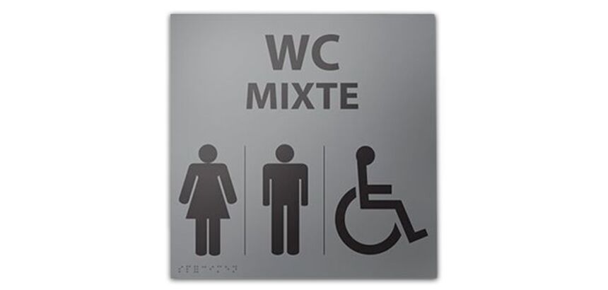 Panneau relief et braille WC MIXTE avec Picto PMR