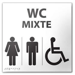 Panneau relief et braille WC MIXTE avec Picto PMR