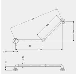 Barre d'appui coudée 135° - 2 points - Acier 400 x 400mm
