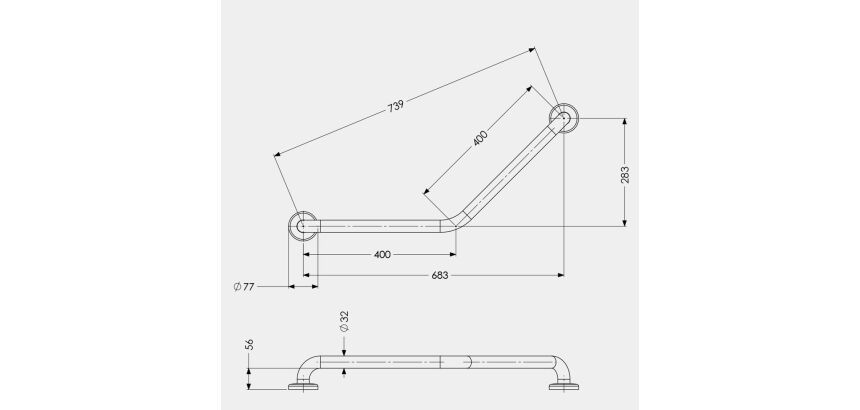 Barre d'appui coudée 135° - 2 points - Acier 400 x 400mm