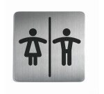 Plaque de porte - Toilettes Mixtes Homme/Femme - 150x150mm - Acier Brossé