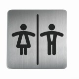 Panneau Toilettes Mixtes Homme/Femme - 150x150mm - Acier Brossé