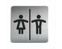 Plaque de porte - Toilettes Mixtes Homme/Femme - 150x150mm - Acier Brossé