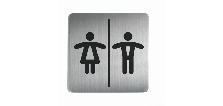Plaque de porte - Toilettes Mixtes Homme/Femme - 150x150mm - Acier Brossé