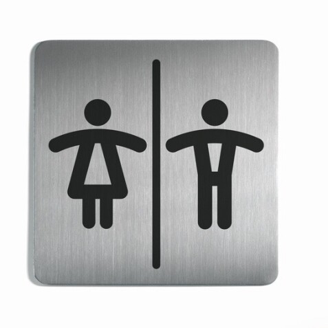 Plaque de porte - Toilettes Mixtes Homme/Femme - 150x150mm - Acier Brossé