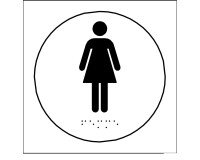 Plaque en relief et braille toilettes Femmes - diam 10cm  - Blanc