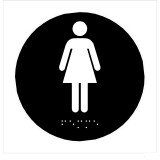 Plaque en relief et braille toilettes Femmes - diam 10cm  - Noir