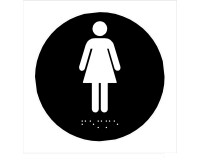 Plaque en relief et braille toilettes Femmes - diam 10cm  - Noir