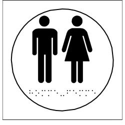 Plaque en relief et braille toilettes Hommes et Femmes - diam 10cm
