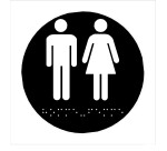 Plaque en relief et braille toilettes Hommes et Femmes - diam 10cm
