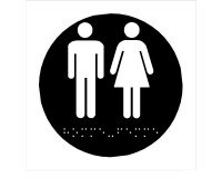 Plaque en relief et braille toilettes Hommes et Femmes - diam 10cm  - Noir