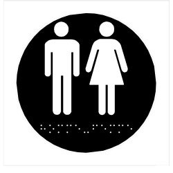 Plaque en relief et braille toilettes Hommes et Femmes - diam 10cm