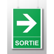 Panneau rectangulaire de sécurité Sortie flèche droite - 300 x 250 mm