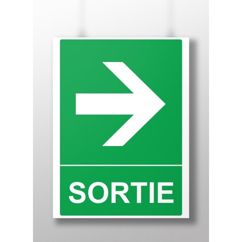 Panneau rectangulaire de sécurité Sortie flèche droite - 300 x 250 mm