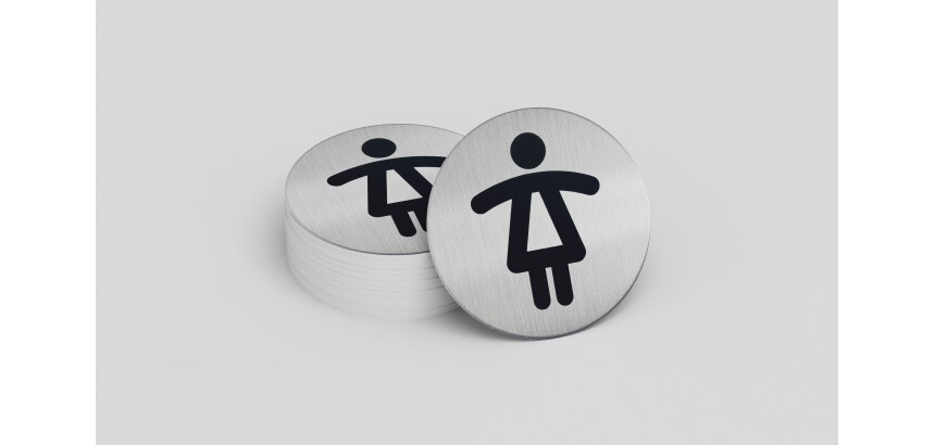 Plaque de porte - Toilettes Dames - diam : 83mm - acier