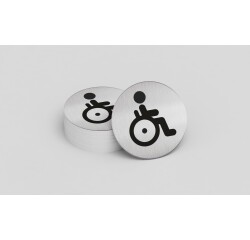 Pictogramme rond de porte - Toilettes personnes PMR - diam : 83mm  - acier