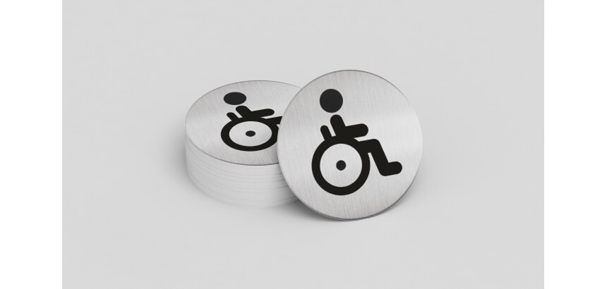 Pictogramme rond de porte - Toilettes personnes PMR - diam : 83mm  - acier