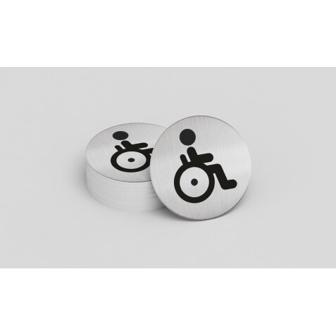 Pictogramme rond de porte - Toilettes personnes PMR - diam : 83mm  - acier