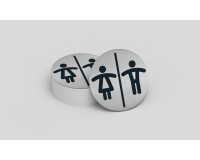 Pictogramme rond de porte - Toilettes Mixtes H/F - diam : 83mm  - acier